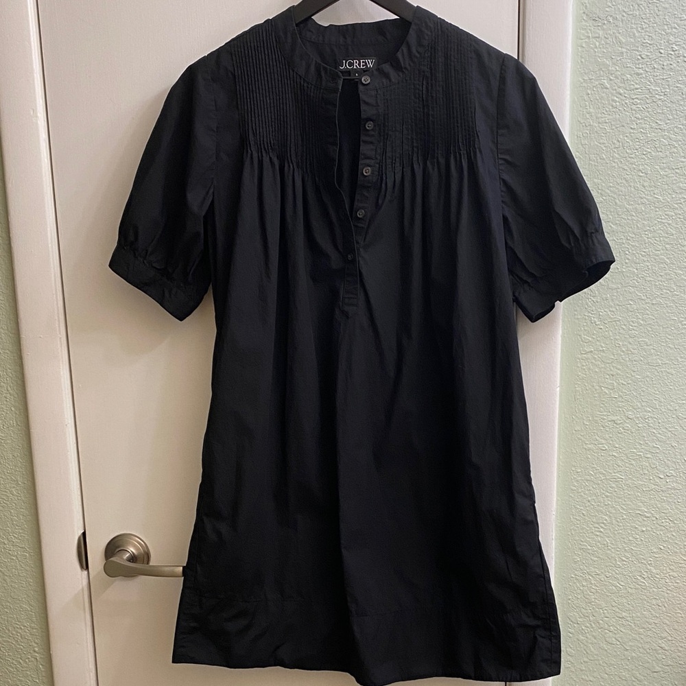 J. Crew Black Cotton Mini Dress with Pintuck Yoke